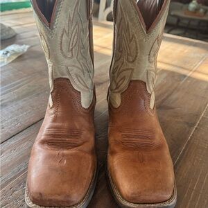 Justin Boots Kids Two-Tone Brown and Cream Western Cowboy Boots